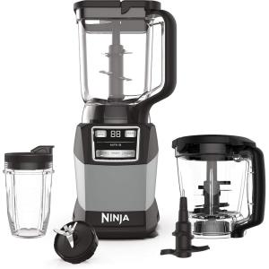 image:imageNinja AMZ493BRN Compact Kitchen System with AutoiQ Blender Food Processor Combo Blend Chop Mix Doughs 1200 Watts Dishwasher safe 18 oz Cup blackgrey Renewed