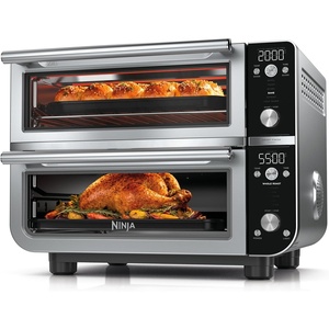image:imageNinja Double Oven Pro Smart XL Countertop Oven amp Air Fryer  302 Qt Capacity  12in1 with Smart Finish amp DualZone Tech to Cook 2 Meals at Once  Fits up to 45lb Chicken  Stainless Steel  DCT801SilverBlack