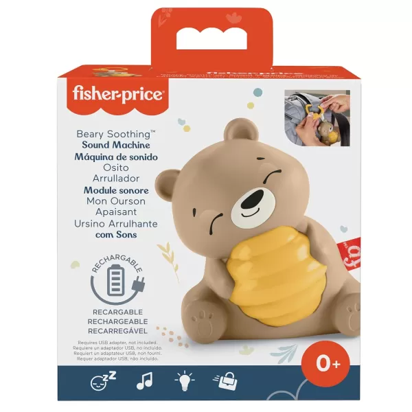 Fisher Price Baby Toy Beary Soothing Portable Sound Machine with Music Night Light ampamp Customizable Timer for Newborns 0 Months