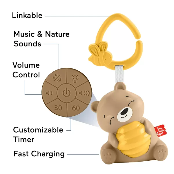 Fisher Price Baby Toy Beary Soothing Portable Sound Machine with Music Night Light ampamp Customizable Timer for Newborns 0 Months