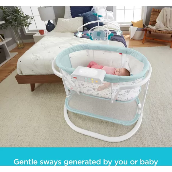FisherPrice Baby Bedside Sleeper Soothing Motions Bassinet with Lights Music Vibrations ampamp Toy Mobile for Newborns 0 Months WindmillPacific Pebble