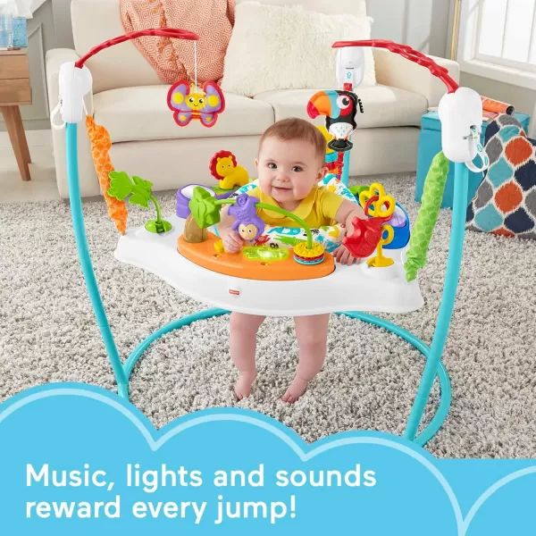 FisherPrice Baby Bouncer Animal Activity Jumperoo Musical Play Center with Lights Sounds ampamp Developmental ToysAnimal ActivityBlue