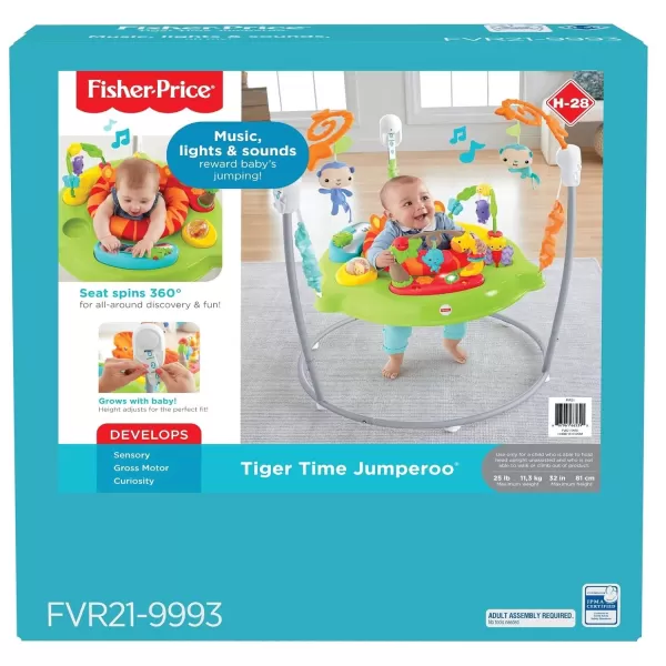 FisherPrice Baby Bouncer Animal Activity Jumperoo Musical Play Center with Lights Sounds ampamp Developmental ToysBright ColorsTiger Time
