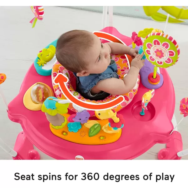FisherPrice Baby Bouncer Pink Petals Jumperoo Musical Activity Center with Lights Sounds ampamp Developmental ToysPink Flowers Jumperoo