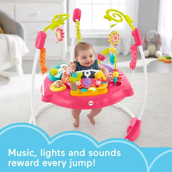 FisherPrice Baby Bouncer Pink Petals Jumperoo Musical Activity Center with Lights Sounds ampamp Developmental ToysPink Flowers Jumperoo