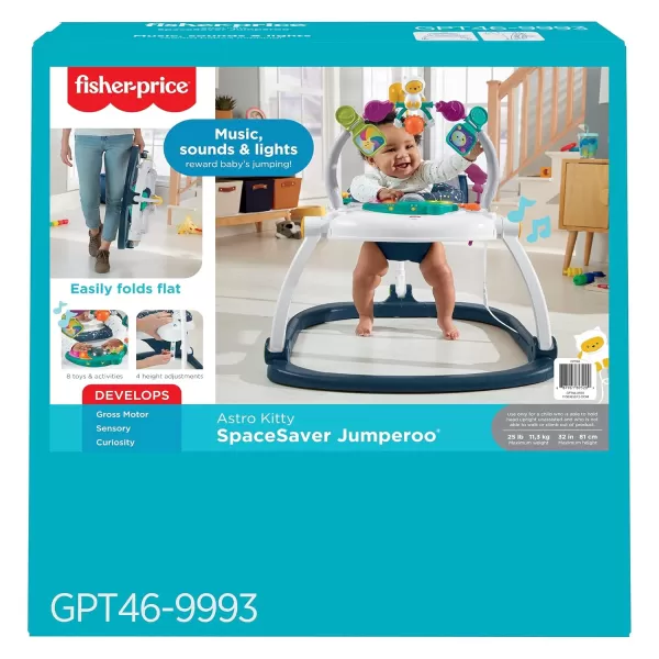FisherPrice Baby Bouncer SpaceSaver Jumperoo Activity Center with Lights Sounds and Folding Frame Sweet SnugapuppyAstro Kitty