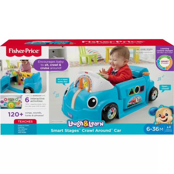FisherPrice Baby Learning Toy Laugh ampamp Learn Crawl Around Car Activity Center with Smart Stages for Infants Ages 6 Months Blue Amazon ExclusiveBlue
