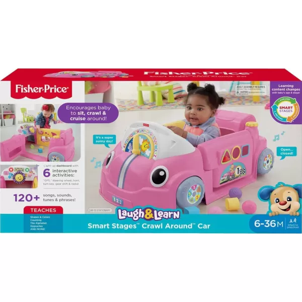 FisherPrice Baby Learning Toy Laugh ampamp Learn Crawl Around Car Activity Center with Smart Stages for Infants Ages 6 Months Blue Amazon ExclusivePink
