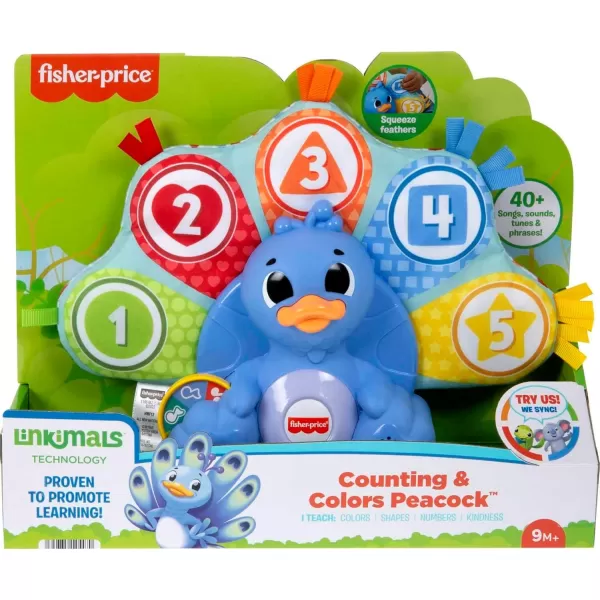 FisherPrice Baby Learning Toy Linkimals Counting ampamp Colors Peacock with Lights ampamp Music for Infants Ages 9 Months Compatible Only with Linkimals Items