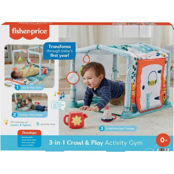 FisherPrice Baby Playmat 3in1 Crawl ampamp Play Activity Gym Cottage Theme with Tunnel ampamp Developmental Toys for Newborns 0 Months