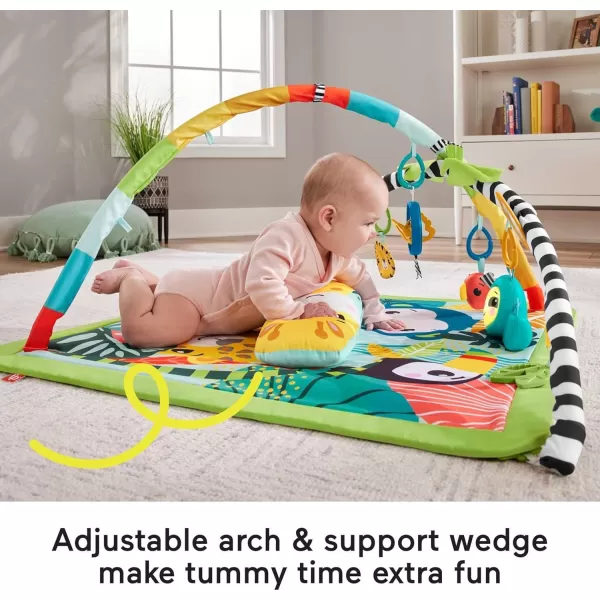 FisherPrice Baby Playmat 3in1 Rainforest Sensory Gym with Music ampamp Lights Tummy Wedge ampamp 5 Developmental Toys for Newborns 0 Months