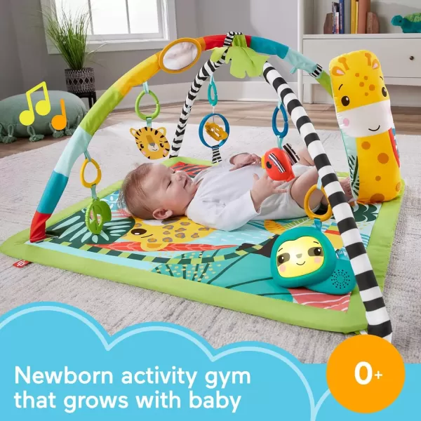 FisherPrice Baby Playmat 3in1 Rainforest Sensory Gym with Music ampamp Lights Tummy Wedge ampamp 5 Developmental Toys for Newborns 0 Months