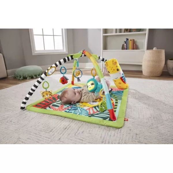 FisherPrice Baby Playmat 3in1 Rainforest Sensory Gym with Music ampamp Lights Tummy Wedge ampamp 5 Developmental Toys for Newborns 0 Months