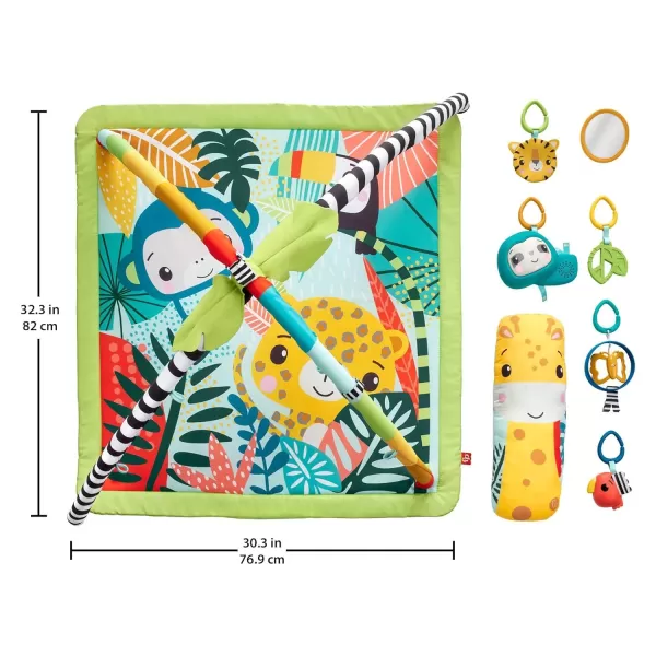 FisherPrice Baby Playmat 3in1 Rainforest Sensory Gym with Music ampamp Lights Tummy Wedge ampamp 5 Developmental Toys for Newborns 0 Months