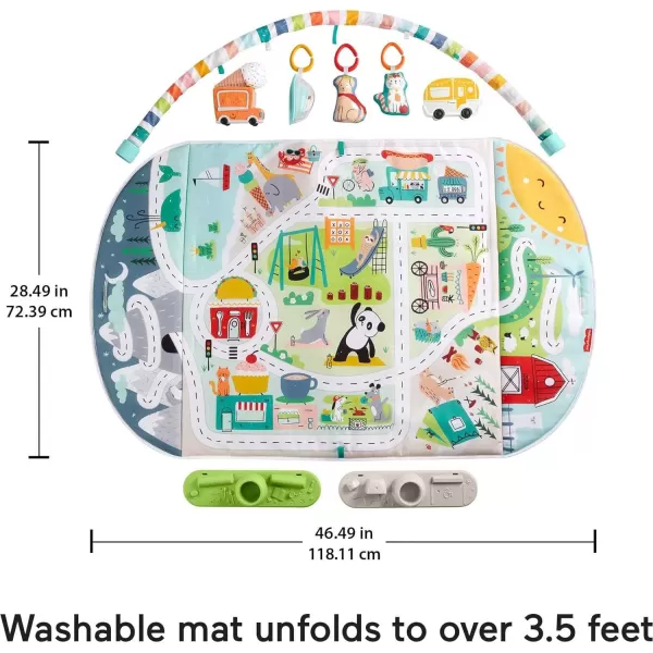 FisherPrice Baby Playmat Activity City Gym to Jumbo Toddler Vehicle Mat with Music ampamp Lights for Developmental Play Newborns Ages 0 MonthsActivity City Play Mat