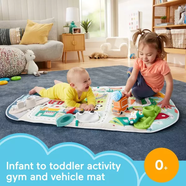 FisherPrice Baby Playmat Activity City Gym to Jumbo Toddler Vehicle Mat with Music ampamp Lights for Developmental Play Newborns Ages 0 MonthsActivity City Play Mat