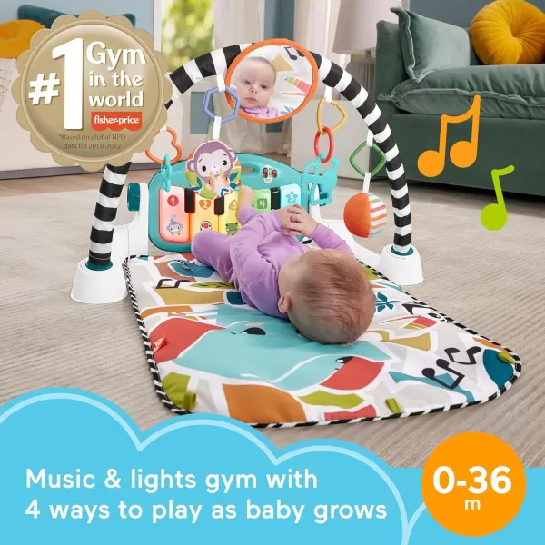FisherPrice Baby Playmat Kick ampamp Play Piano Gym with Musical and Sensory Toys for Newborn to Toddler Navy FawnLight Blue