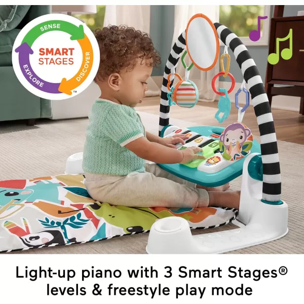 FisherPrice Baby Playmat Kick ampamp Play Piano Gym with Musical and Sensory Toys for Newborn to Toddler Navy FawnLight Blue