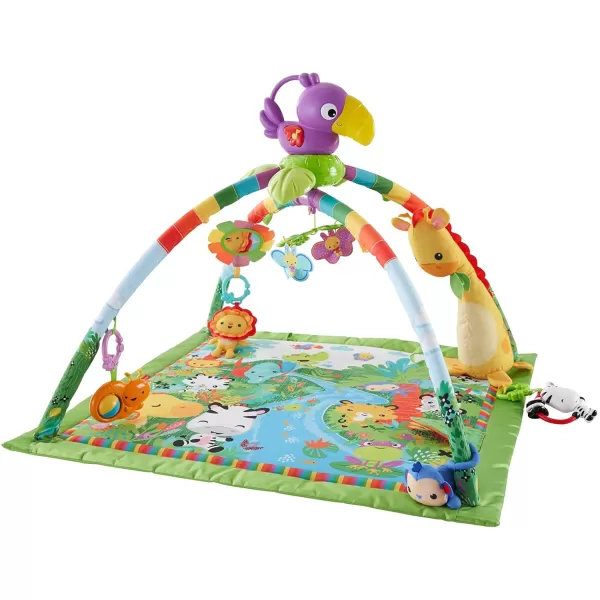 FisherPrice Baby Playmat Rainforest Music ampamp Lights Deluxe Gym with 10 Activities ampamp Toys for Developmental Play Newborns Ages 0 MonthsStandard Packaging