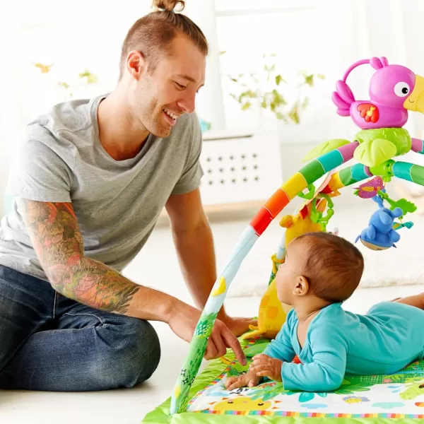 FisherPrice Baby Playmat Rainforest Music ampamp Lights Deluxe Gym with 10 Activities ampamp Toys for Developmental Play for Newborns Ages 0 Months