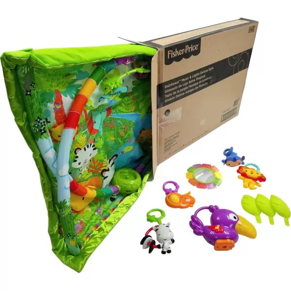 FisherPrice Baby Playmat Rainforest Music ampamp Lights Deluxe Gym with 10 Activities ampamp Toys for Developmental Play for Newborns Ages 0 Months
