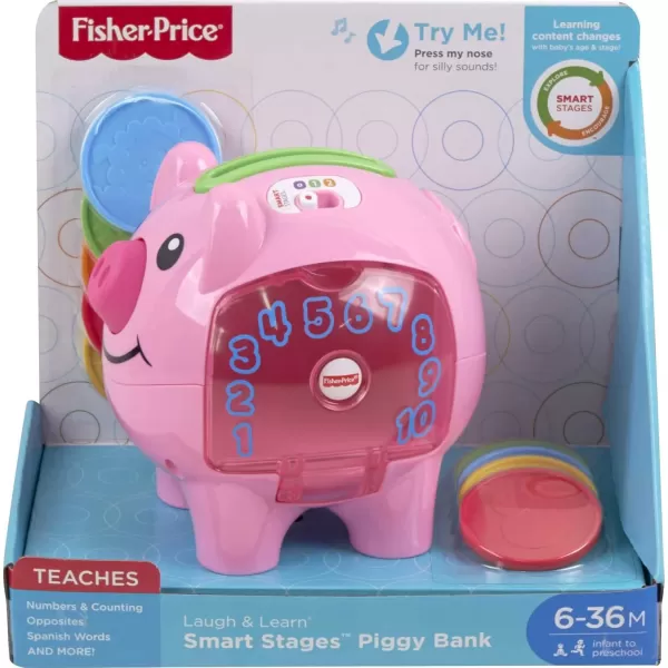 FisherPrice Baby ampamp Toddler Toy Laugh ampamp Learn Smart Stages Piggy Bank with Learning Songs ampamp Phrases for Infants Ages 6 MonthsStandard Packaging