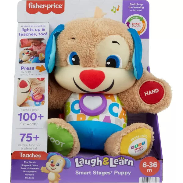 FisherPrice Baby ampamp Toddler Toy Laugh ampamp Learn Smart Stages Sis Musical Plush with Lights ampamp Phrases for Infants Ages 6 MonthsPuppy  White