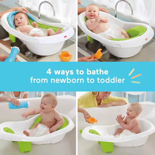 FisherPrice Baby to Toddler Bath 4in1 Sling n Seat Tub with Removable Infant Support and 2 Toys Climbing LeavesGreen