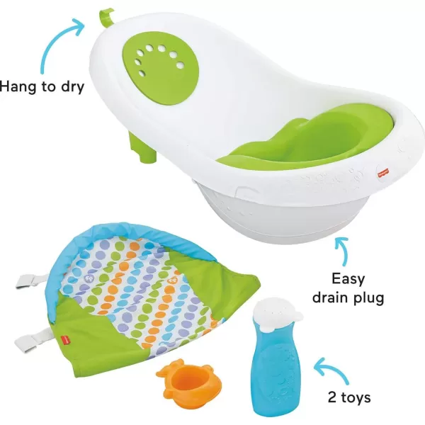 FisherPrice Baby to Toddler Bath 4in1 Sling n Seat Tub with Removable Infant Support and 2 Toys Climbing LeavesGreen