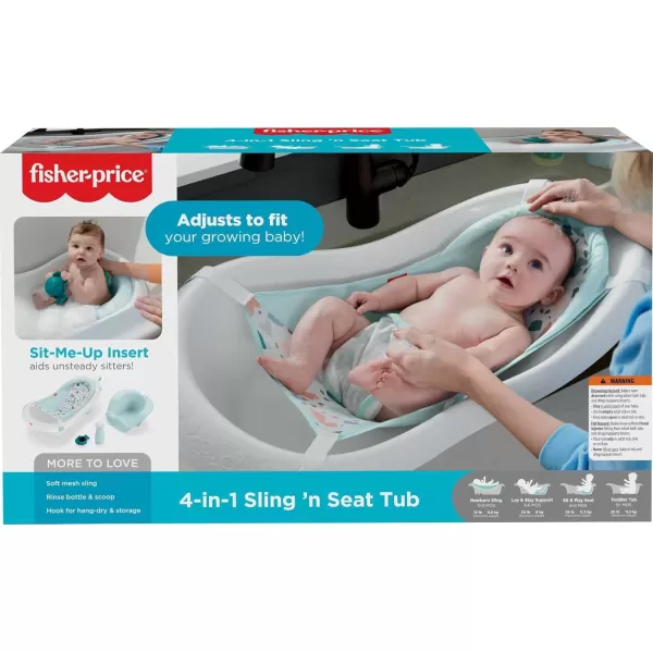 FisherPrice Baby to Toddler Bath 4in1 Sling n Seat Tub with Removable Infant Support and 2 Toys Climbing LeavesPacific Pebble