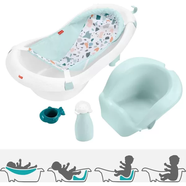 FisherPrice Baby to Toddler Bath 4in1 Sling n Seat Tub with Removable Infant Support and 2 Toys Climbing LeavesPacific Pebble