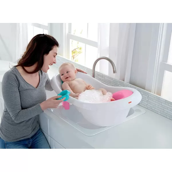 FisherPrice Baby to Toddler Bath 4in1 Sling n Seat Tub with Removable Infant Support and 2 Toys Climbing LeavesPink