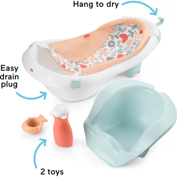 FisherPrice Baby to Toddler Bath 4in1 Sling n Seat Tub with Removable Infant Support and 2 Toys Climbing LeavesSummer Blossoms