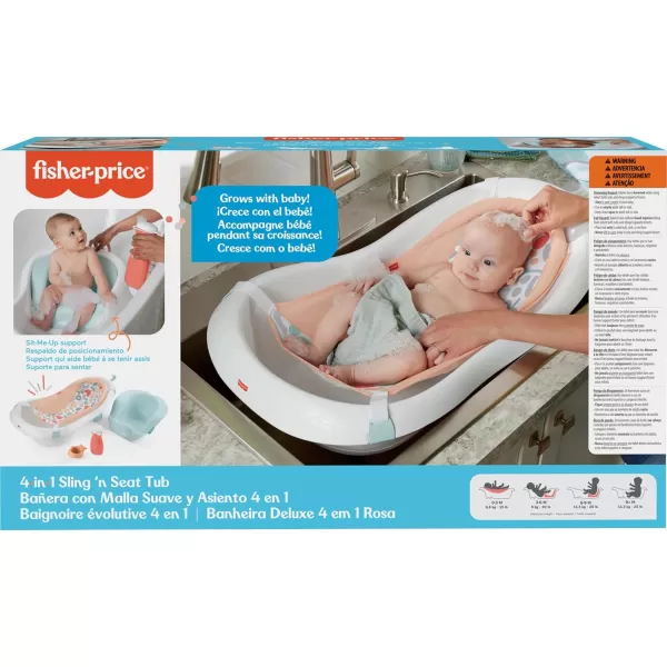 FisherPrice Baby to Toddler Bath 4in1 Sling n Seat Tub with Removable Infant Support and 2 Toys Climbing LeavesSummer Blossoms