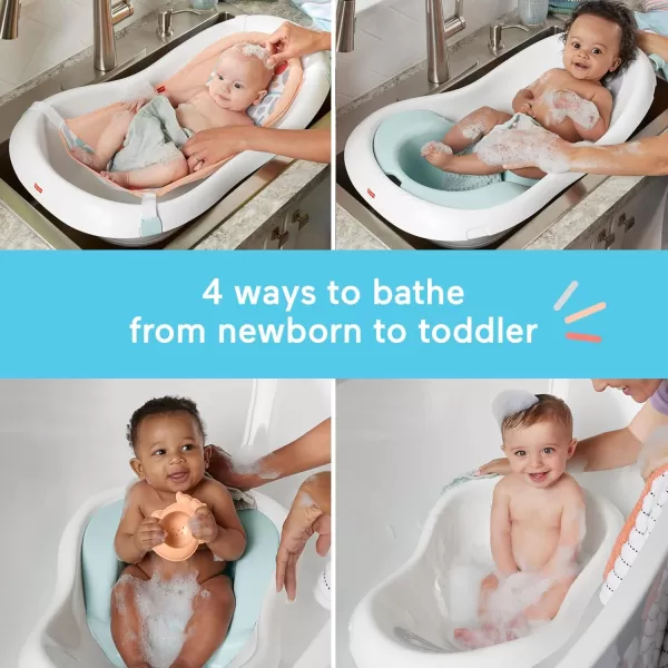 FisherPrice Baby to Toddler Bath 4in1 Sling n Seat Tub with Removable Infant Support and 2 Toys Climbing LeavesSummer Blossoms