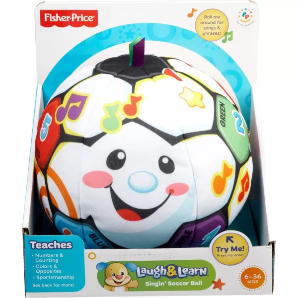 FisherPrice Baby to Toddler Toy Laugh ampamp Learn Singin Soccer Ball Musical Plush with Educational Phrases for Infants Ages 6 Months Amazon ExclusiveRetail Packaging