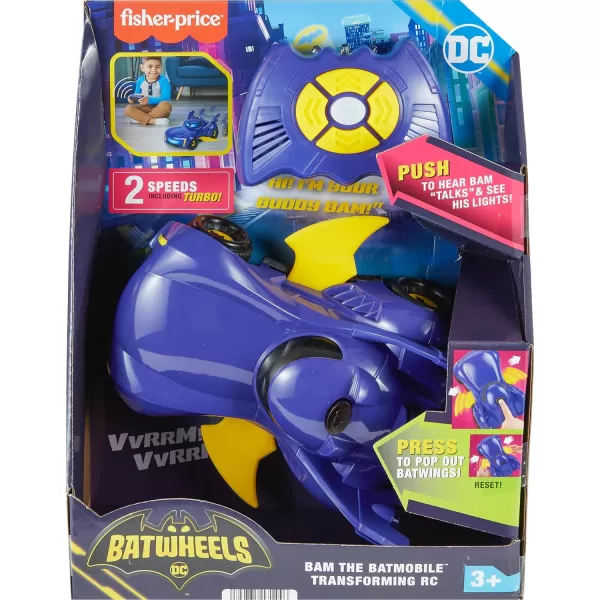 FisherPrice DC Batwheels Remote Control Car Bam The Batmobile Transforming RC Toy with Lights Sounds ampamp Character Phrases for Ages 3 Years