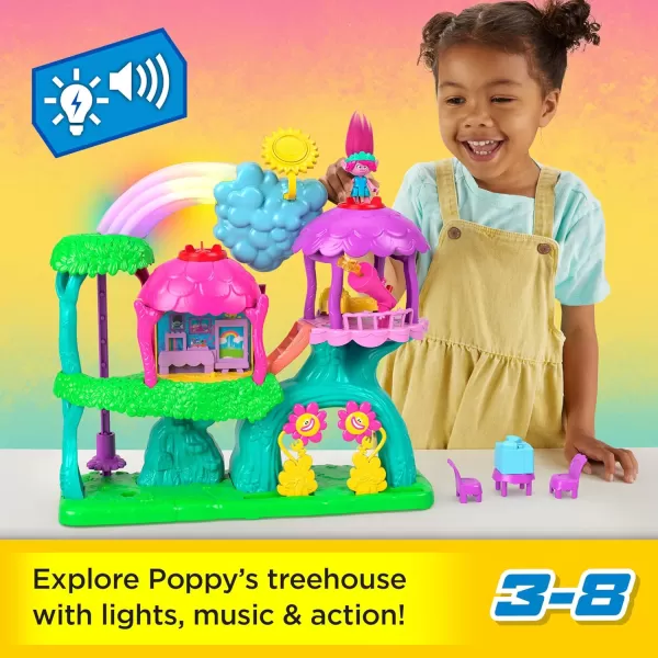 FisherPrice Imaginext DreamWorks Trolls Toy Lights ampamp Sounds Rainbow Treehouse Playset ampamp Poppy Figure for Pretend Play Preschool Kids Ages 3 Years