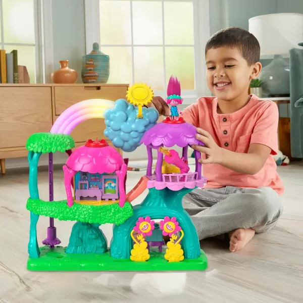 FisherPrice Imaginext DreamWorks Trolls Toy Lights ampamp Sounds Rainbow Treehouse Playset ampamp Poppy Figure for Pretend Play Preschool Kids Ages 3 Years