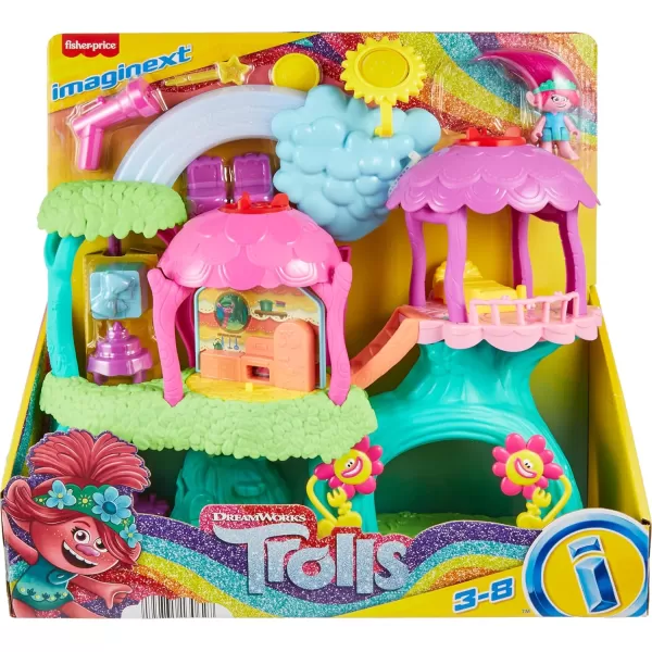 FisherPrice Imaginext DreamWorks Trolls Toy Lights ampamp Sounds Rainbow Treehouse Playset ampamp Poppy Figure for Pretend Play Preschool Kids Ages 3 Years
