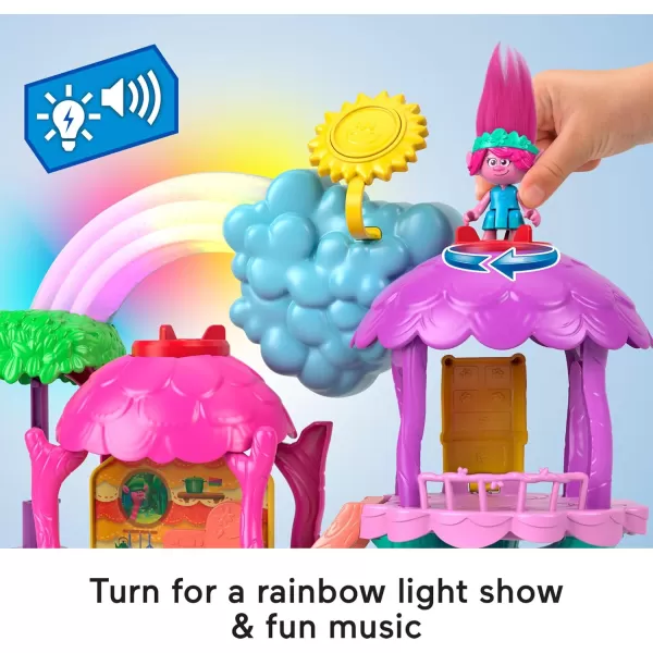 FisherPrice Imaginext DreamWorks Trolls Toy Lights ampamp Sounds Rainbow Treehouse Playset ampamp Poppy Figure for Pretend Play Preschool Kids Ages 3 Years