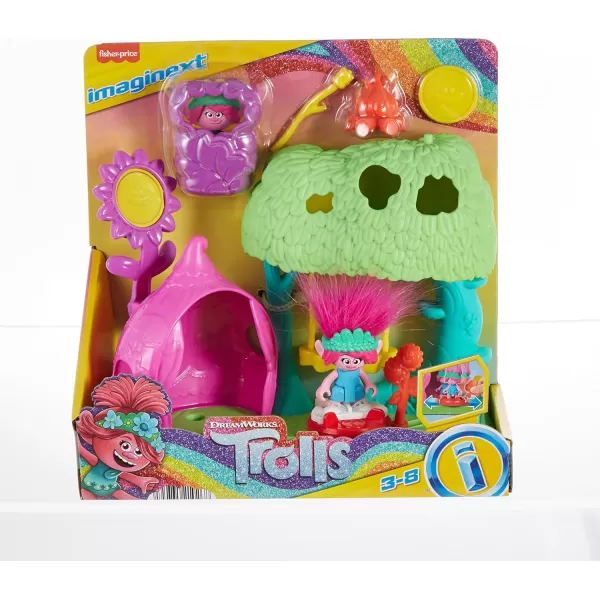 FisherPrice Imaginext DreamWorks Trolls Toys Flower Fun Campsite Playset with Poppy Figure for Pretend Play Kids Ages 3 Years