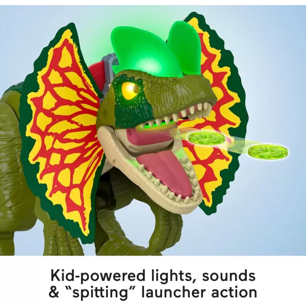 FisherPrice Imaginext Jurassic World Dinosaur Toy Thrash Attack Dilophosaurus 16 Inch with Lights ampamp Sounds for Pretend Play Kids Ages 3 Years