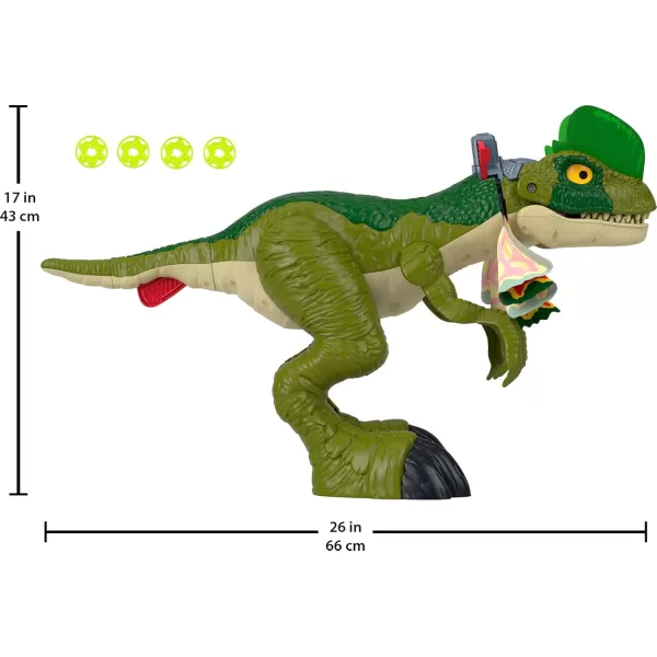 FisherPrice Imaginext Jurassic World Dinosaur Toy Thrash Attack Dilophosaurus 16 Inch with Lights ampamp Sounds for Pretend Play Kids Ages 3 Years
