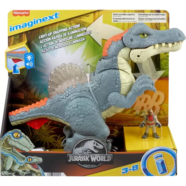 FisherPrice Imaginext Jurassic World Dinosaur Toy Ultra Snap Spinosaurus Lights Sounds ampamp Chomping Action for Preschool Kids Ages 3 Years