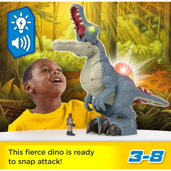 FisherPrice Imaginext Jurassic World Dinosaur Toy Ultra Snap Spinosaurus Lights Sounds ampamp Chomping Action for Preschool Kids Ages 3 Years
