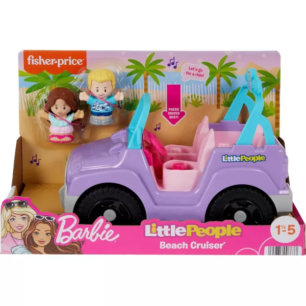 FisherPrice Little People Barbie Toddler Toy Car Beach Cruiser with Music Sounds and 2 Figures for Pretend Play Kids Ages 18 Months