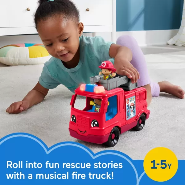 FisherPrice Little People Toddler Toy Fire Truck Musical PushAlong Vehicle with 2 Figures for Pretend Play Ages 1 Years