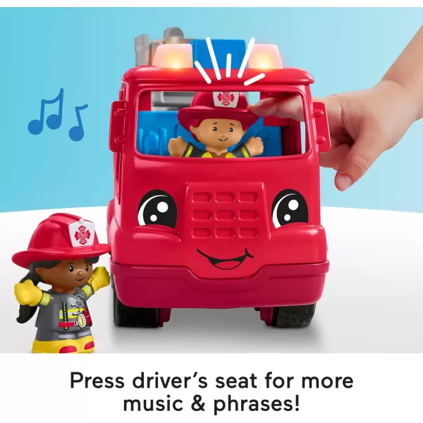 FisherPrice Little People Toddler Toy Fire Truck Musical PushAlong Vehicle with 2 Figures for Pretend Play Ages 1 Years