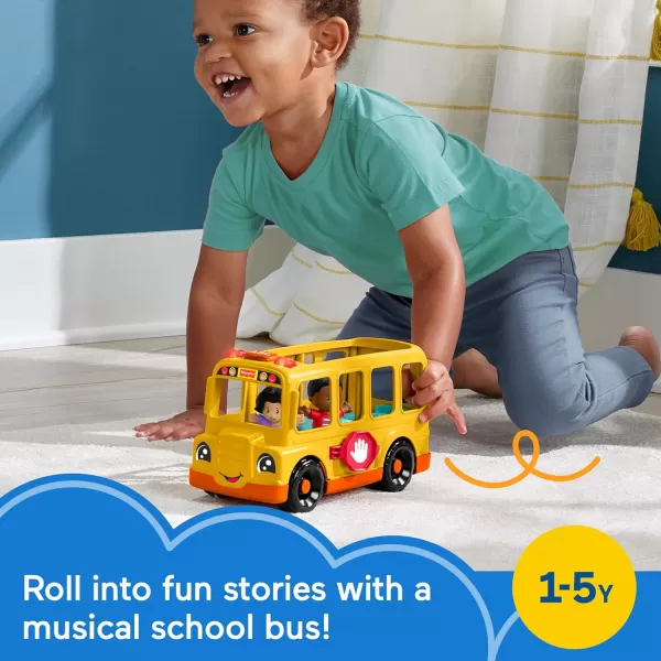 FisherPrice Little People Toddler Toy School Bus Musical PushAlong Vehicle with 2 Figures for Pretend Play Ages 1 YearsSchool Bus